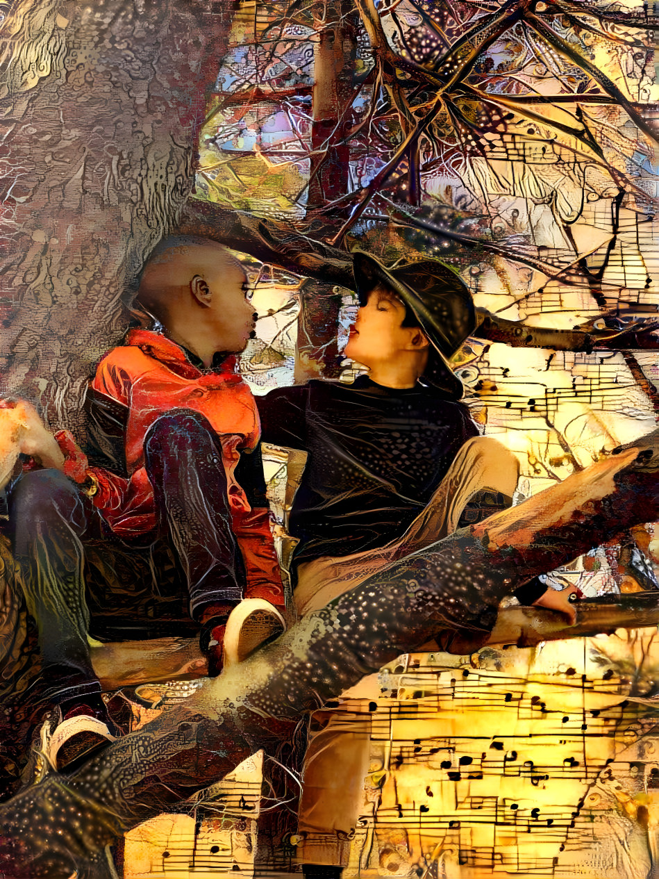Grandson and friend in a tree