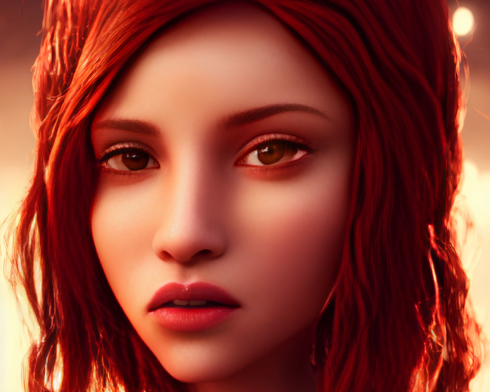 Detailed Portrait of Woman with Red Hair and Amber Eyes