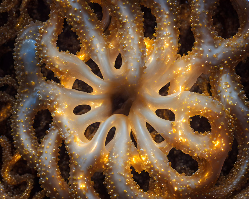 Detailed Close-Up of Luminescent Coral with Tentacle-Like Structures