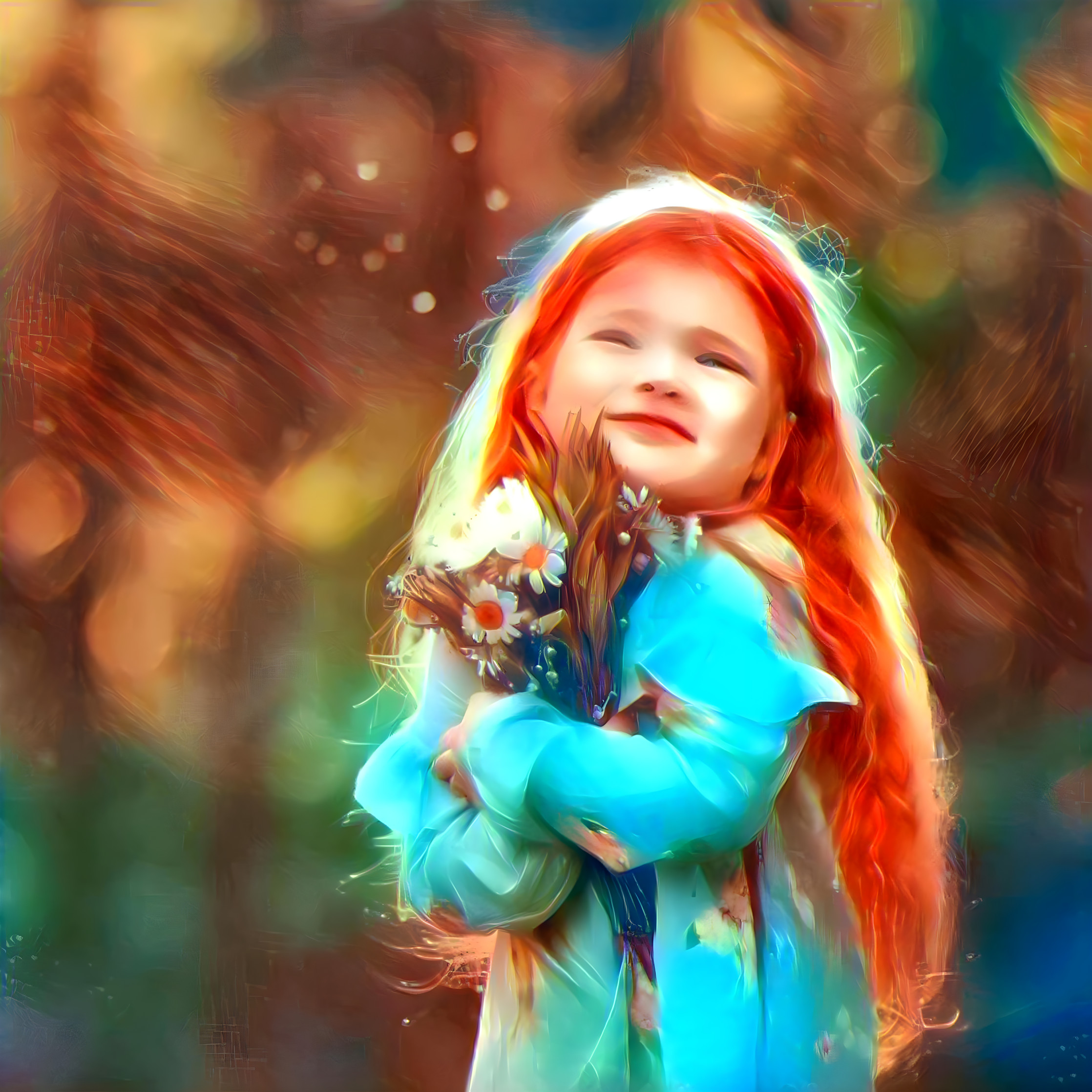 Red Haired Girl with Daisies 