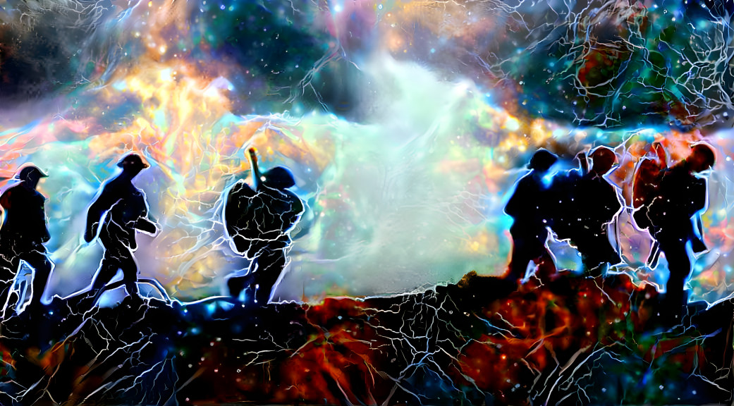 WWI Doughboys Under an Electric Night Sky