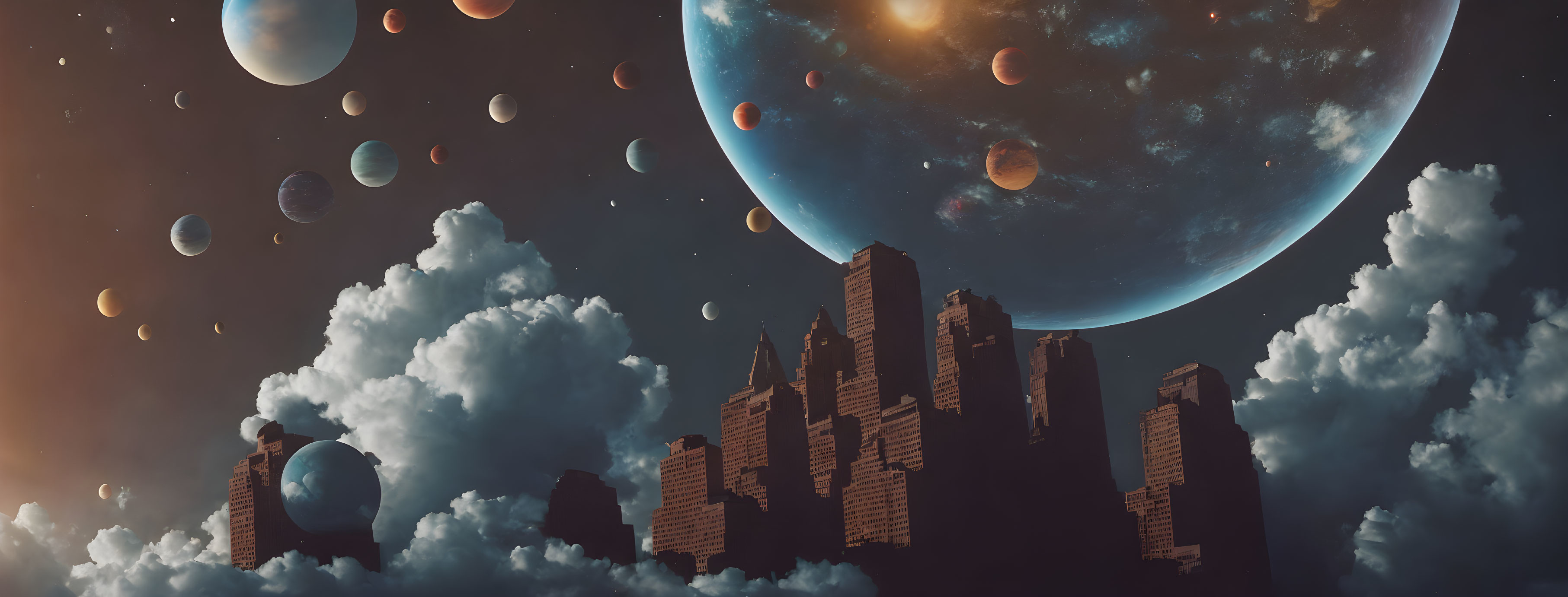 Planets and city