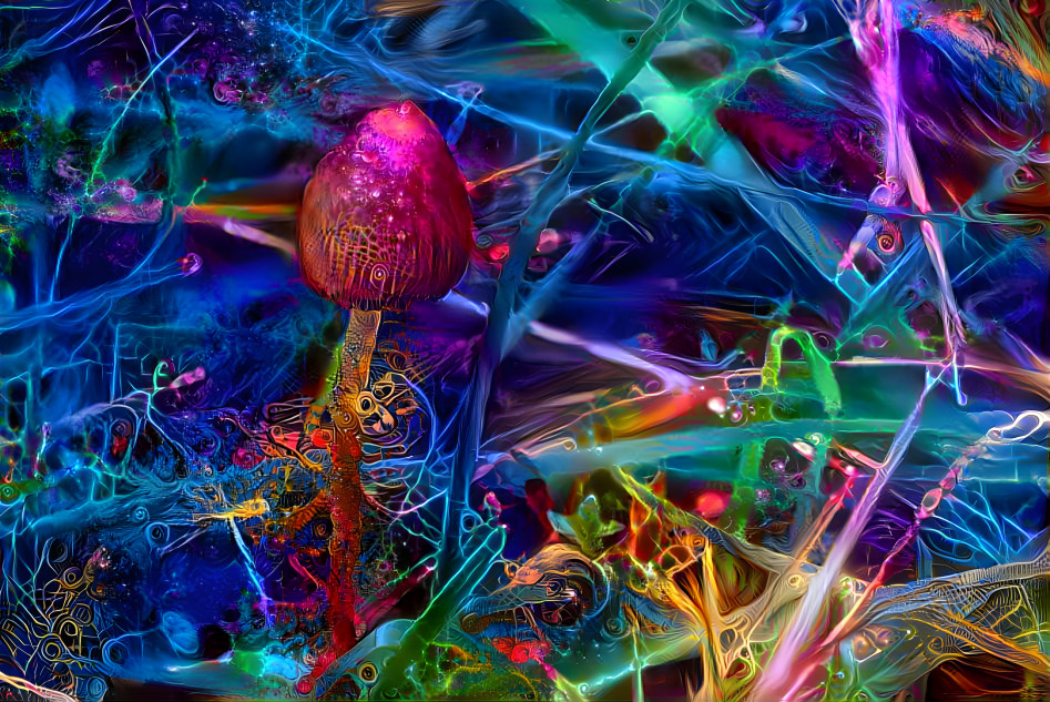 A hallucinogenic mushroom in a psychedelic version