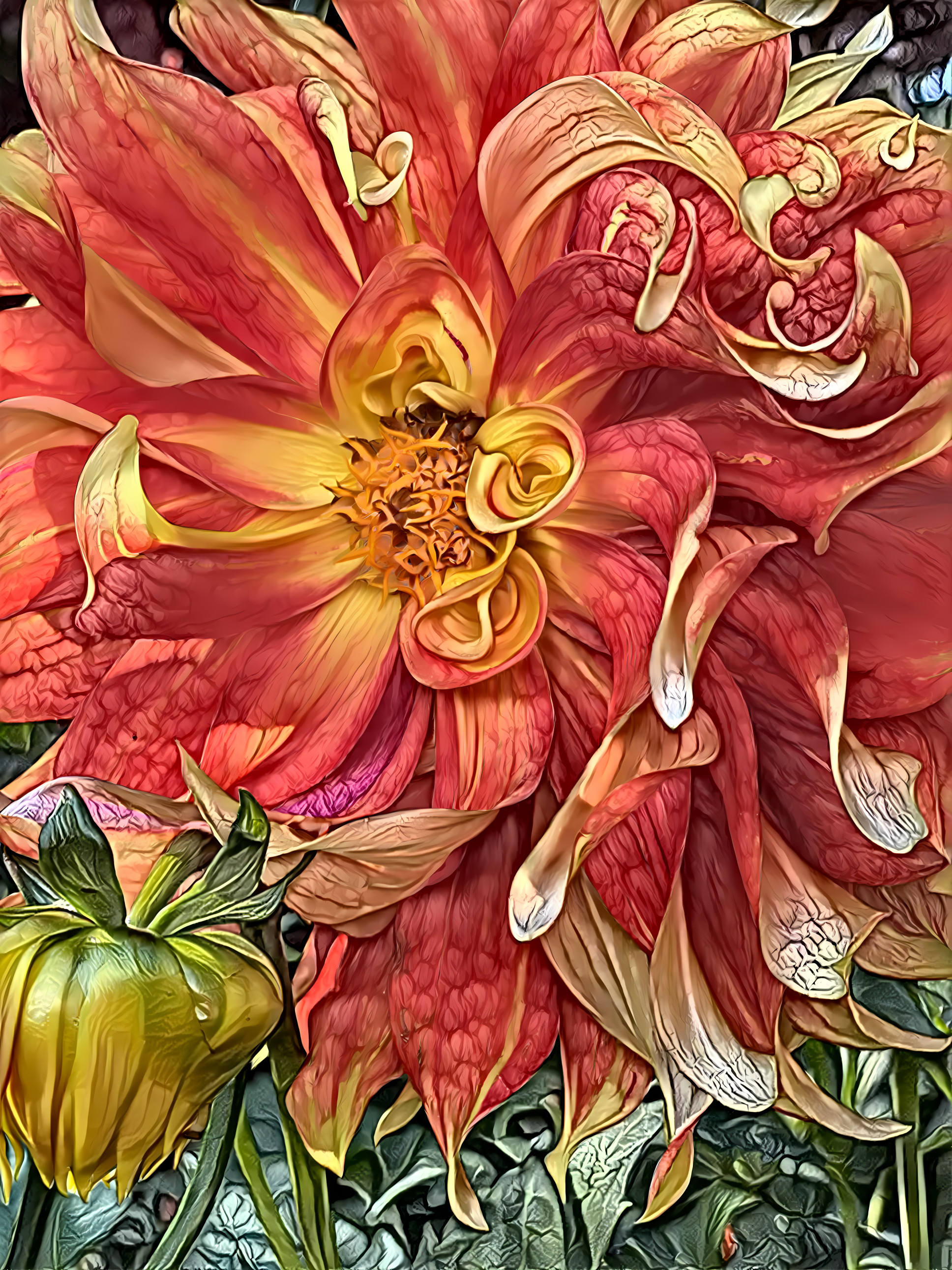 Red and Gold Dahlia