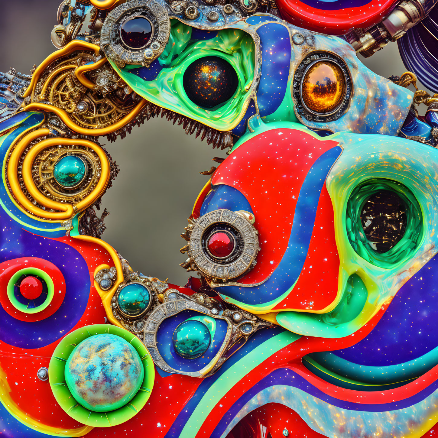 Abstract Psychedelic Fusion of Mechanical Gears and Organic Shapes