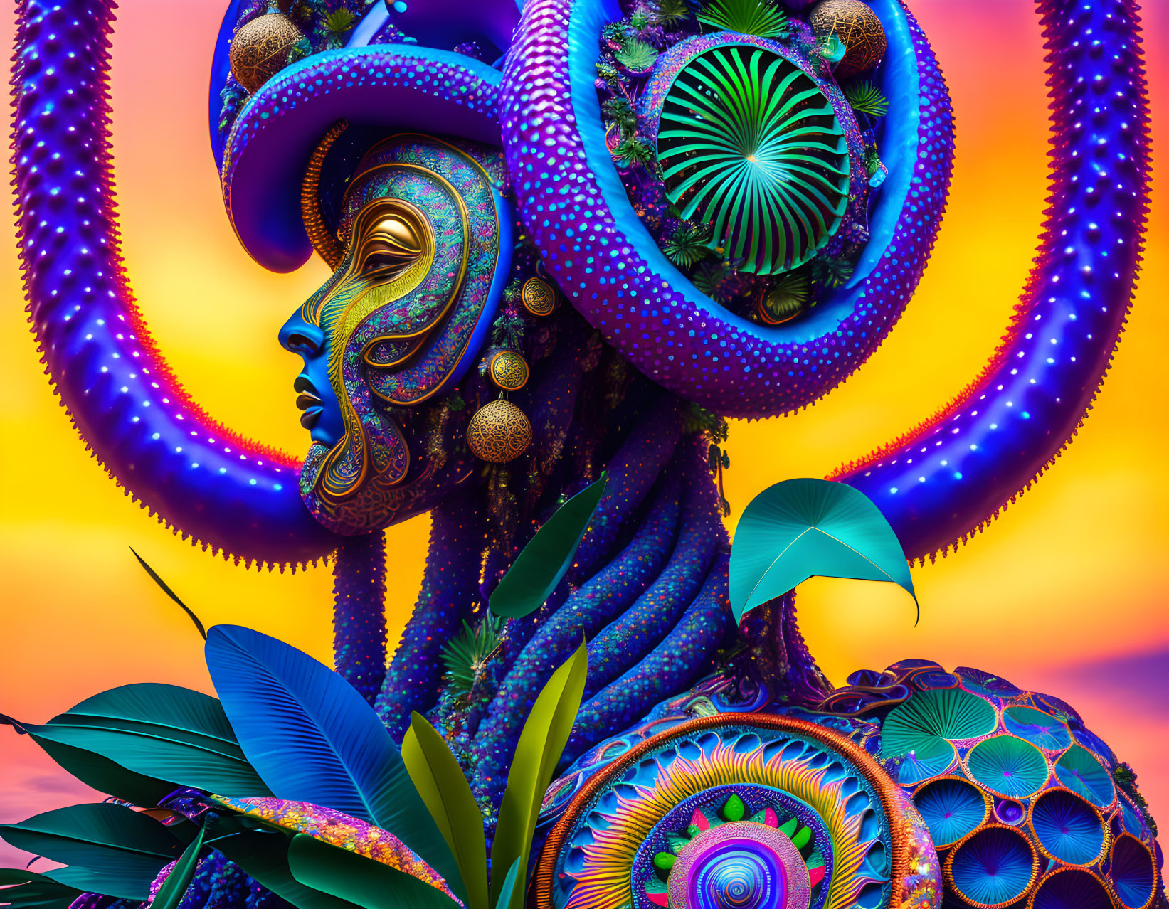 Colorful Profile View Digital Artwork with Fantastical Figure