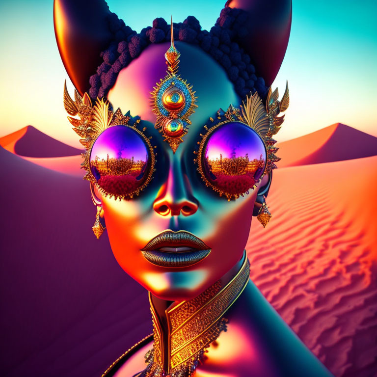 Vibrant Digital Art Portrait of Character in Mirrored Sunglasses
