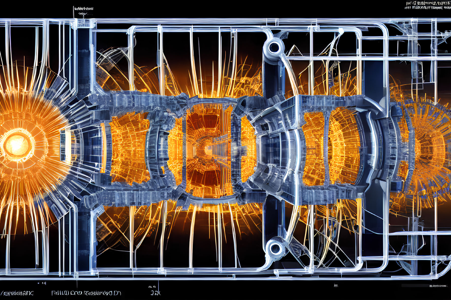 Detailed X-ray View of Futuristic Engine with Glowing Core