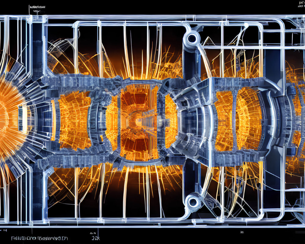Detailed X-ray View of Futuristic Engine with Glowing Core