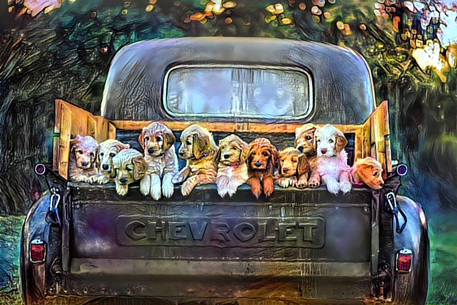 Truck of Lab Puppies