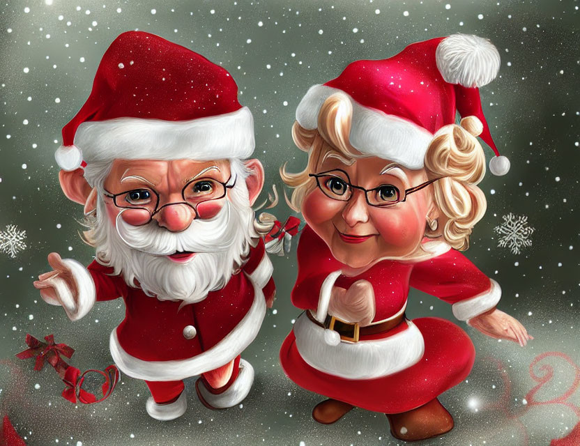 Charming Santa and Mrs. Claus in Red Christmas Outfits