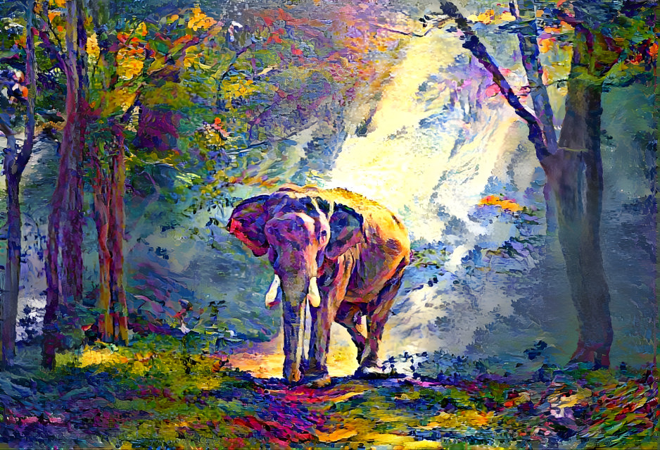 Elephant walking on a wet road