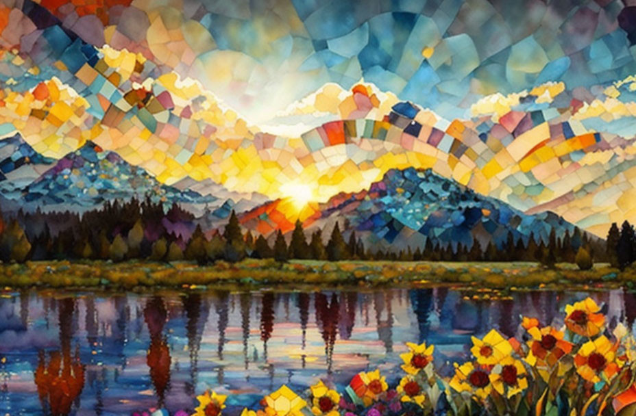 Stained glass landscape painting