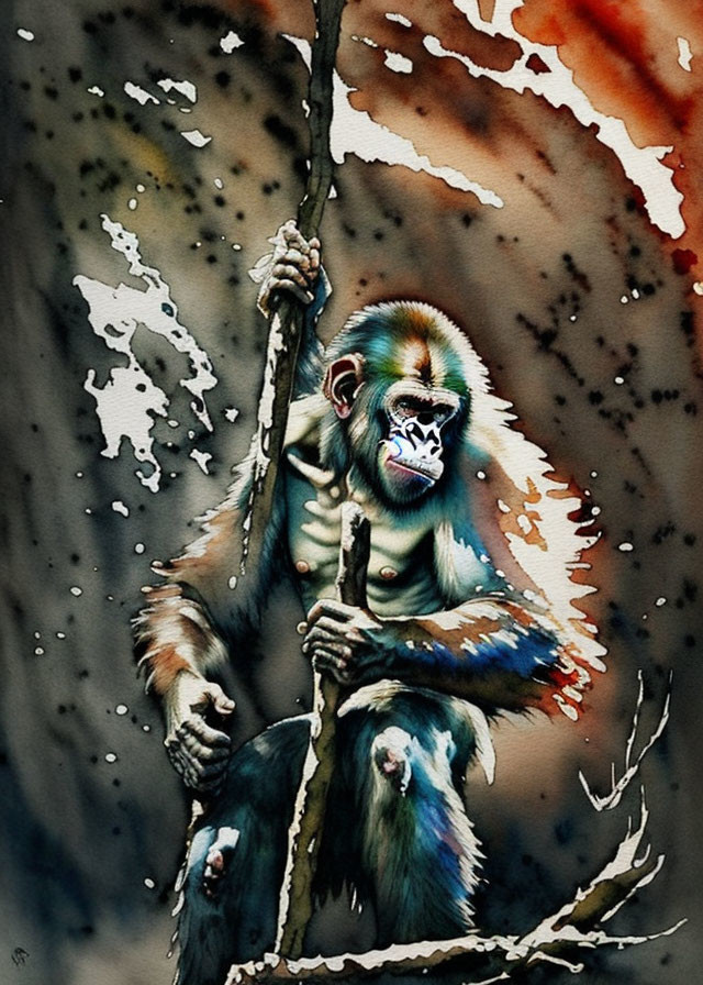 Ape in the wild watercolor