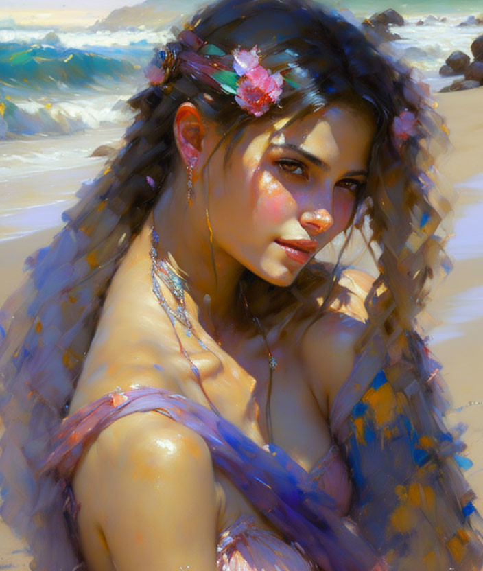Flower girl at seaside