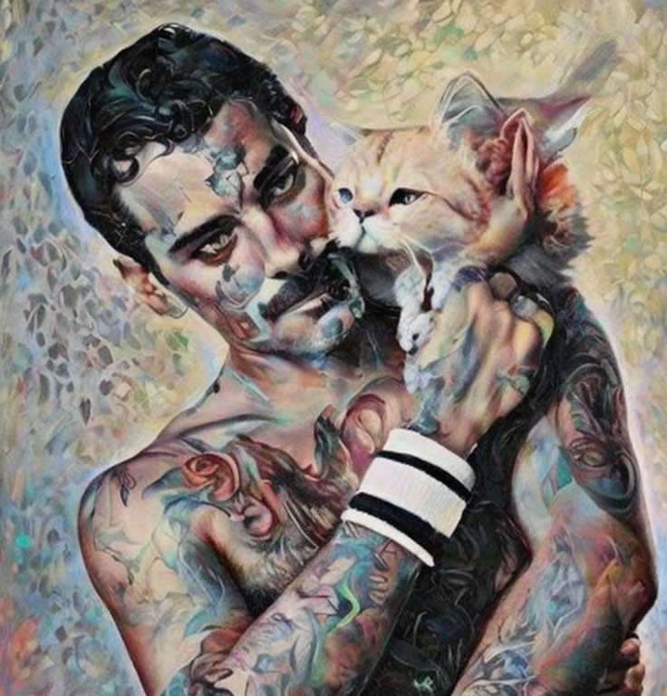 Tattooed Man and his cat