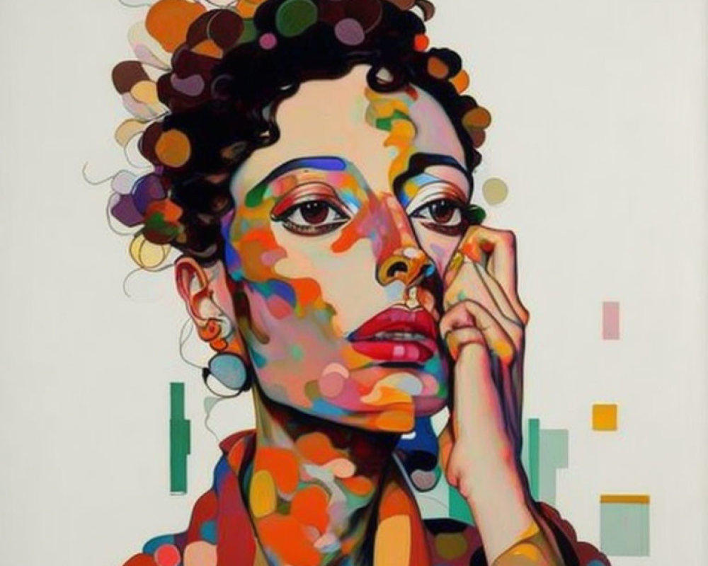 Vibrant portrait of a woman with colorful paint smudges