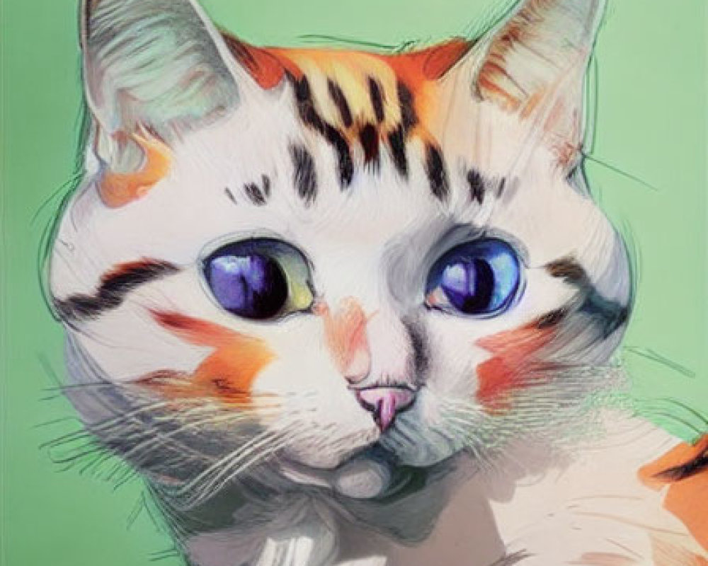 Stylized digital painting of a cat with blue eyes and striped coat