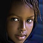 Woman with Braided Hair and Golden Eyeshadow on Dark Blue Background