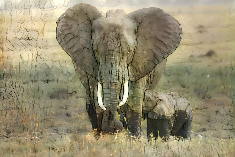 African male Elephant & Calf