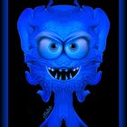 Symmetrical Blue Abstract Artwork with Face-Like Features