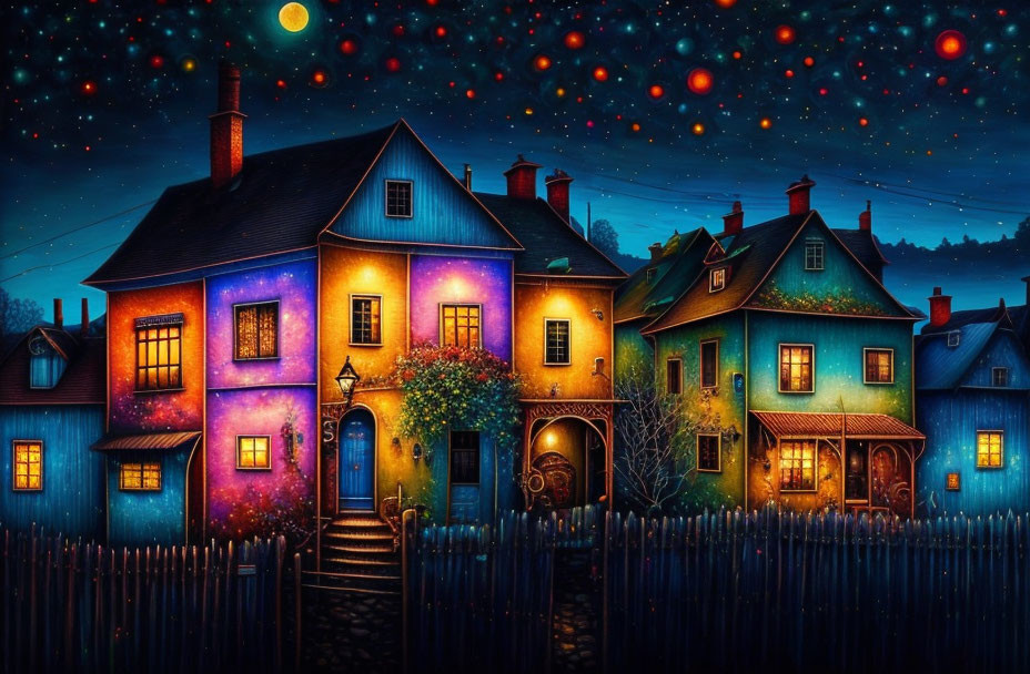 Night scene in a village