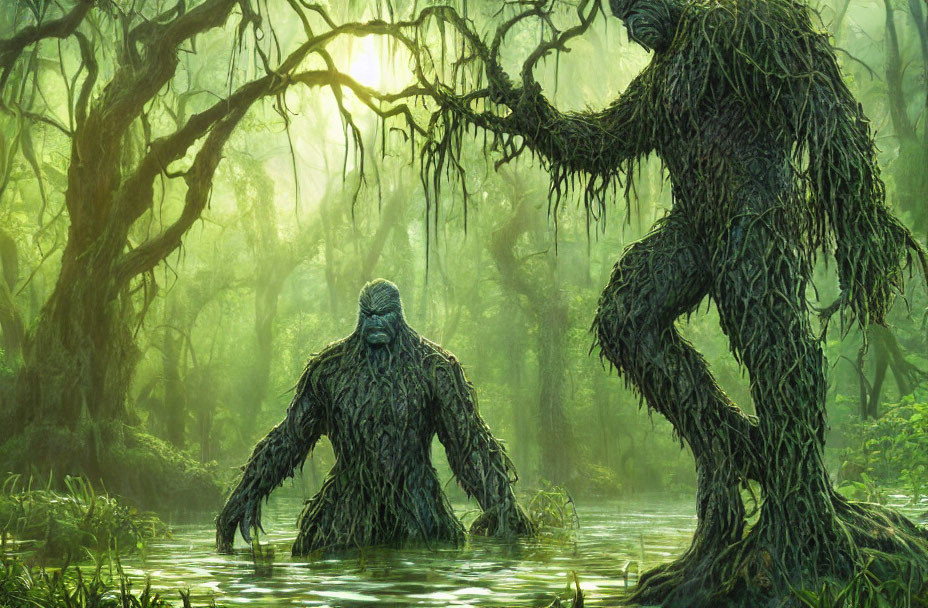Swamp Thing stands in the swamp