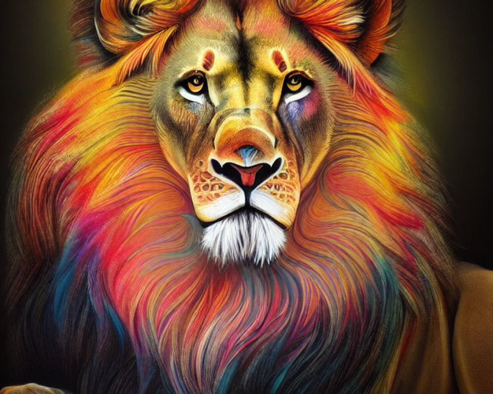 Colorful Illustration of Serene Lion with Vibrant Mane