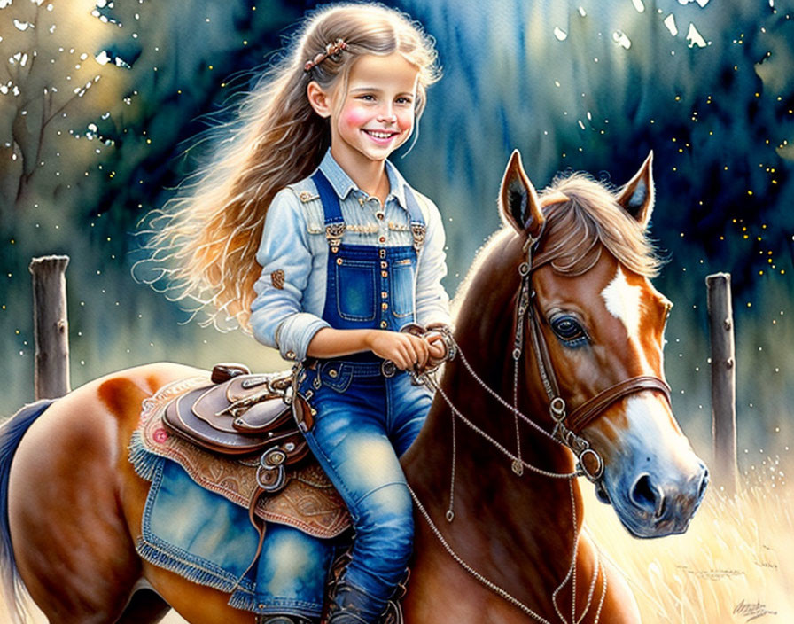 Blond girl riding a horse
