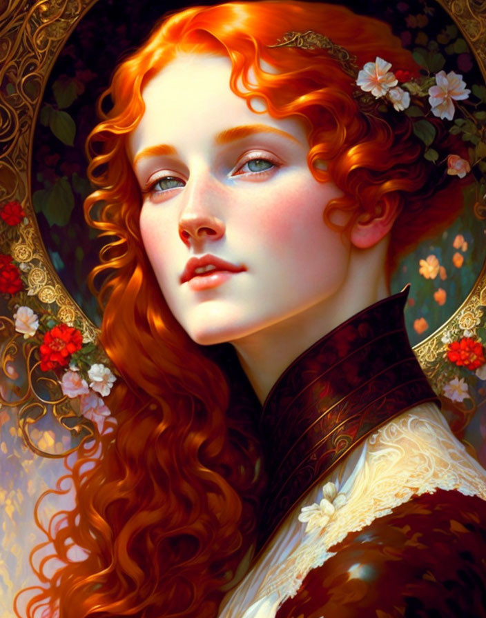 Illustration: Woman with Red Hair in Golden Frame