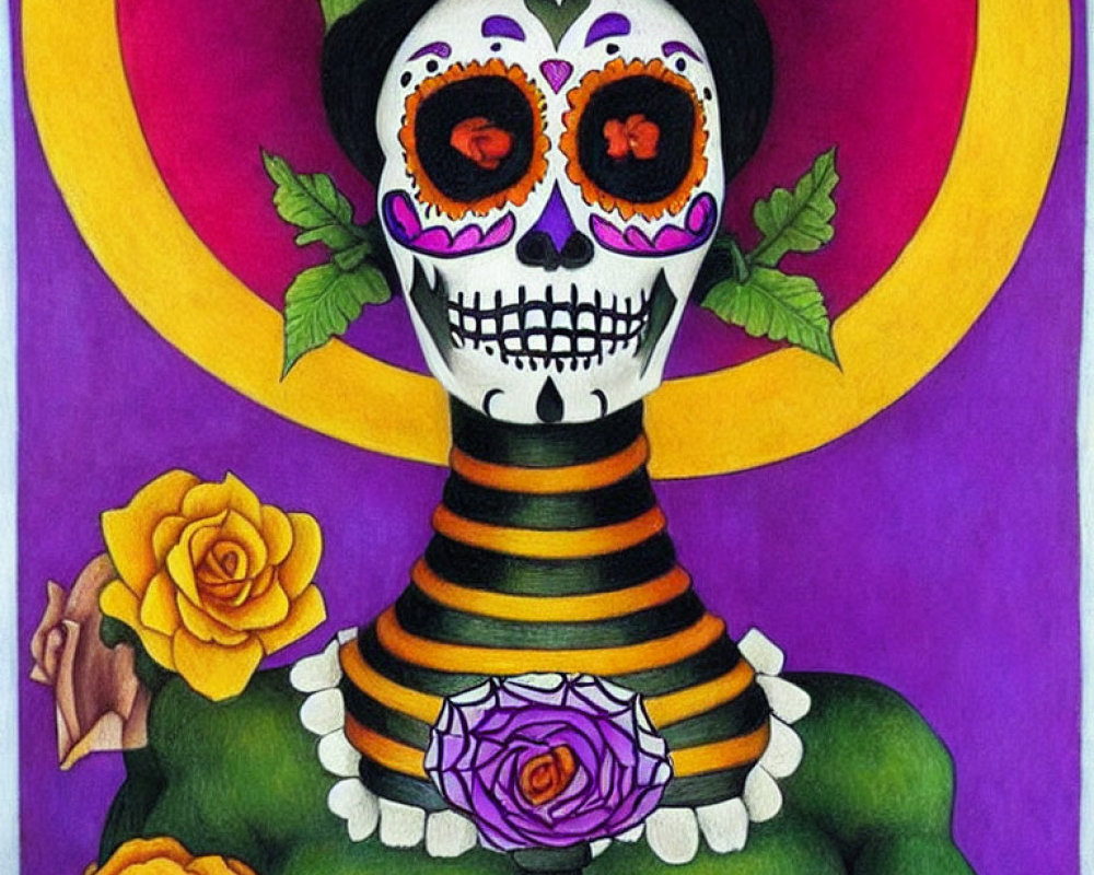 Vibrant Skull Illustration with Day of the Dead Theme