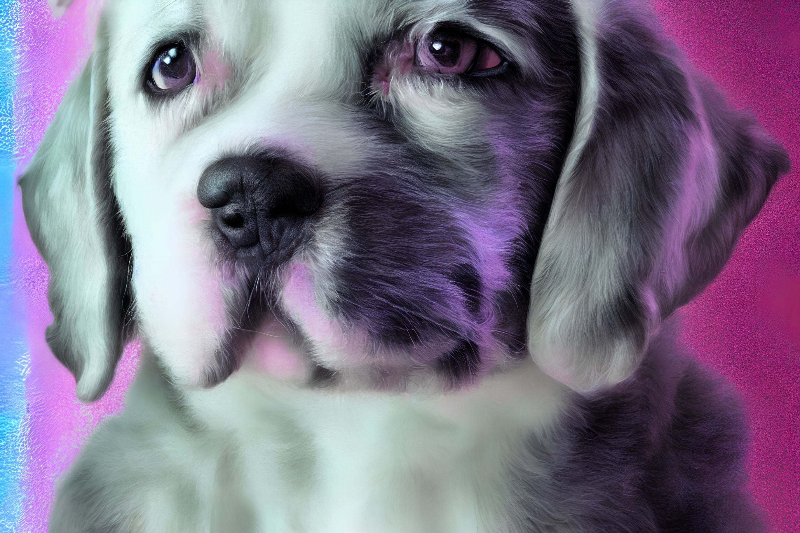 Adorable Puppy with Expressive Eyes on Neon Background