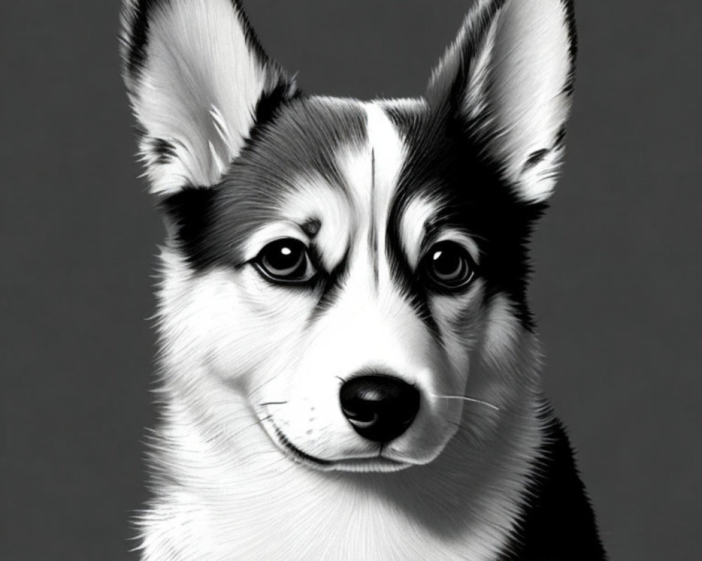 Playful Black and White Corgi with Pointed Ears