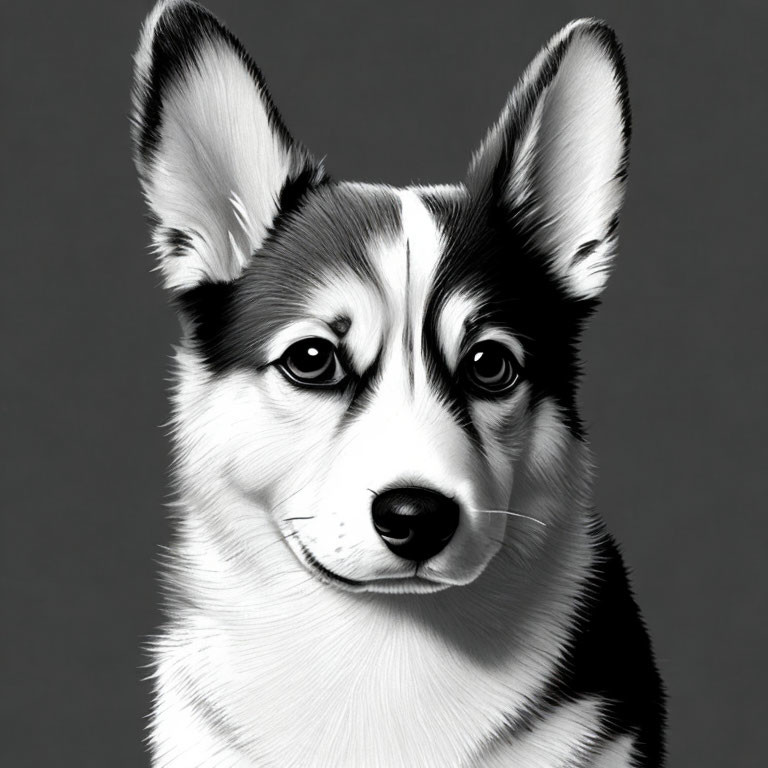 Playful Black and White Corgi with Pointed Ears
