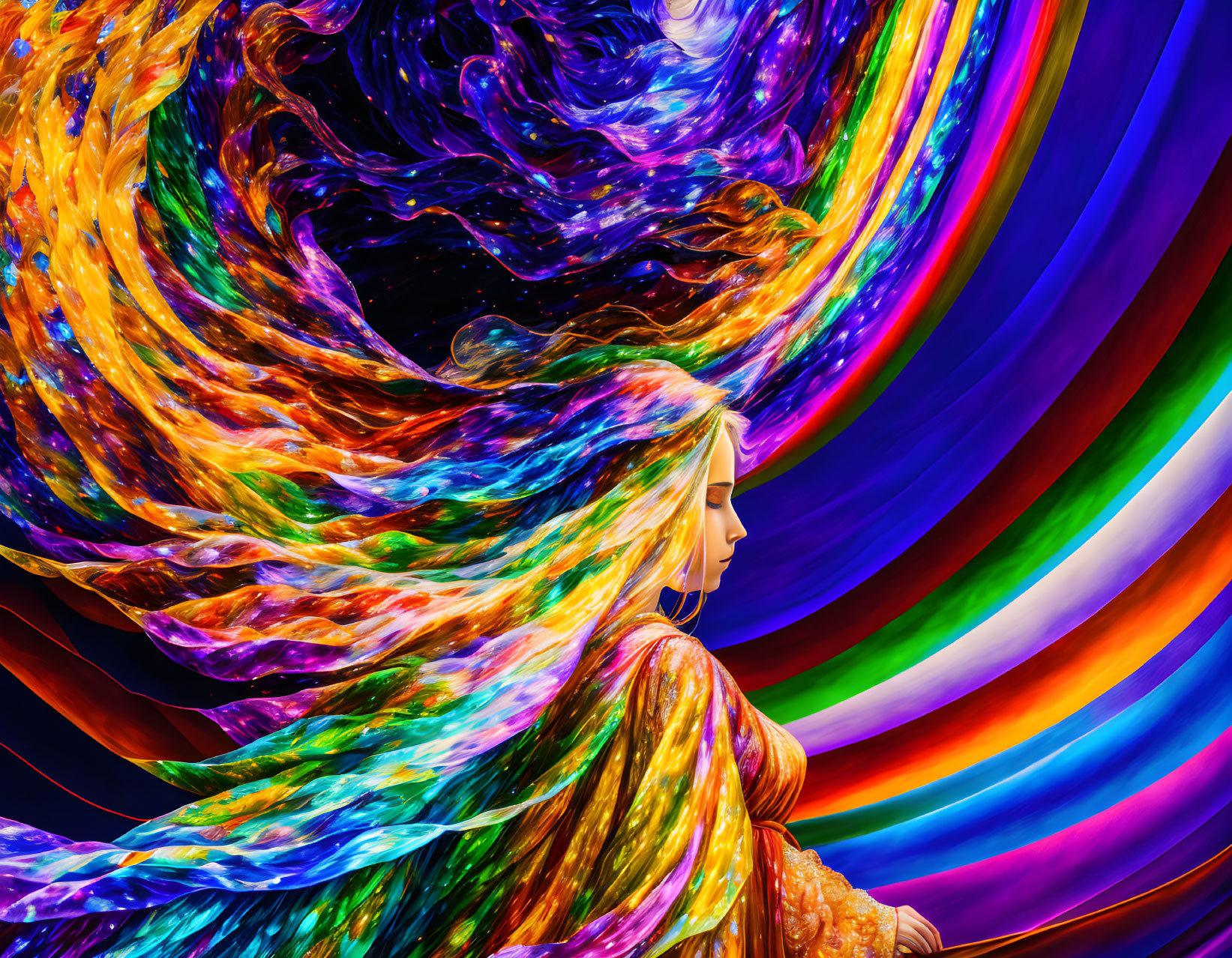 In the colorful flow
