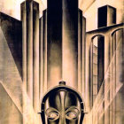Art Deco Style Illustration with Female Figure and Skyscrapers