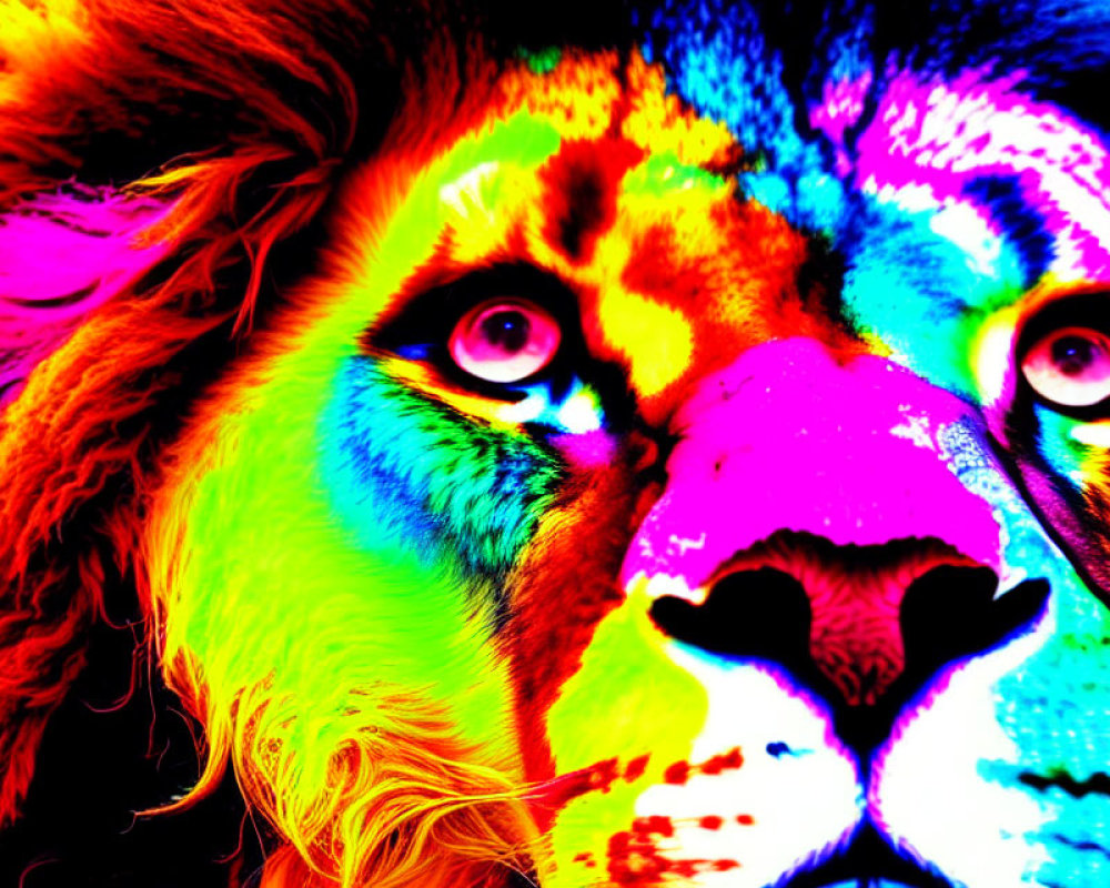 Colorful Lion Face in Vibrant Rainbow Hues
