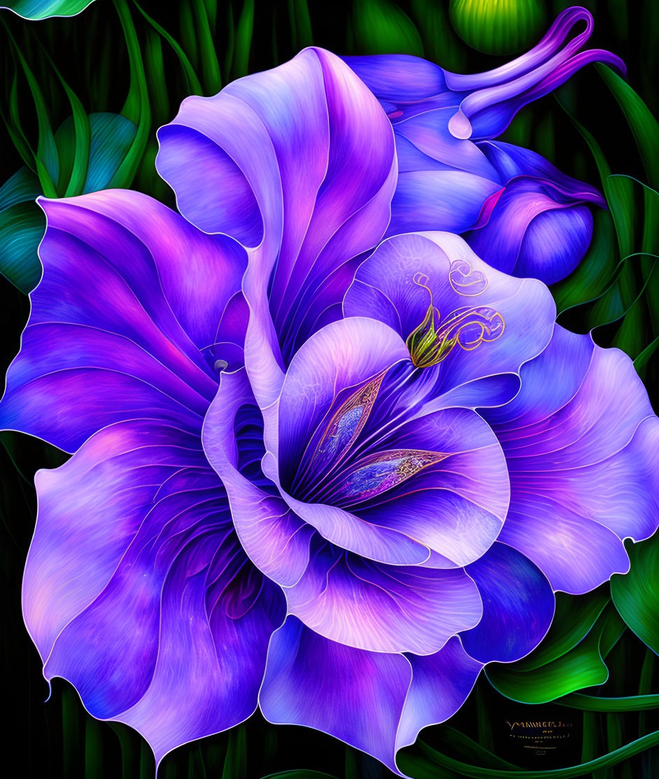 Detailed Purple and Blue Flower Digital Artwork