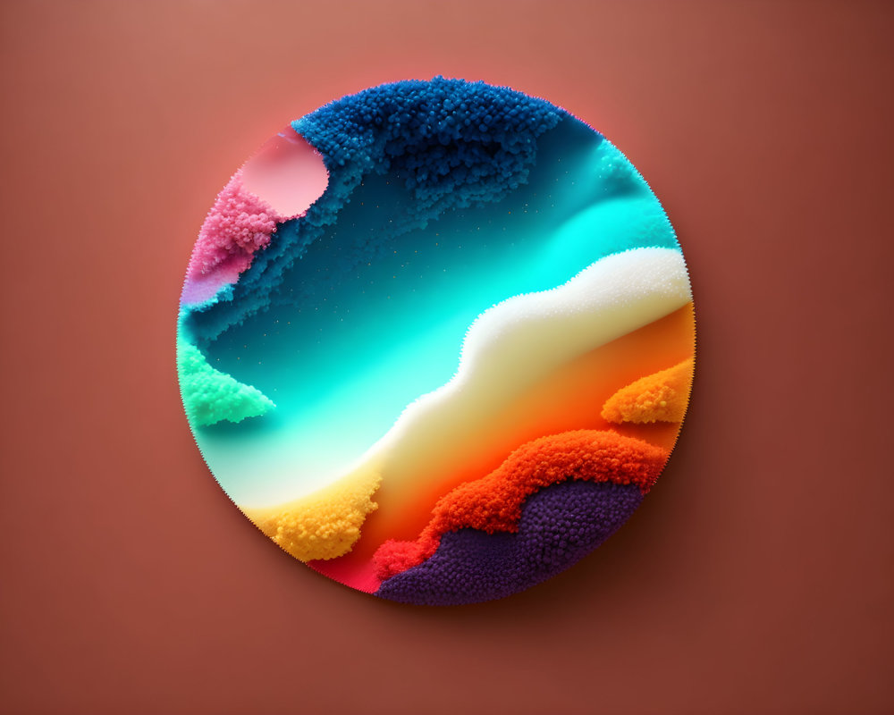 Colorful Circular Abstract Illustration with Textured Layers and Gradients Depicting a Fantastical
