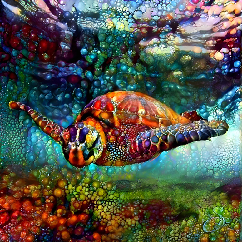 Sea turtle gliding