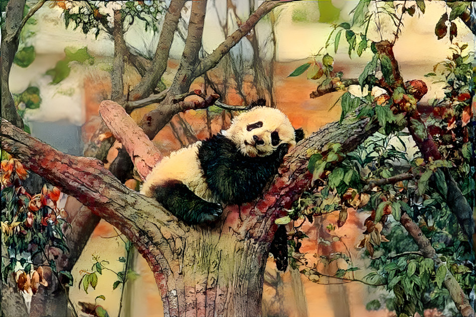 Panda in the fruit tree