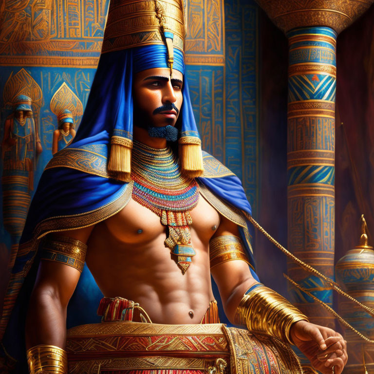 Regal Egyptian Pharaoh in Ornate Room