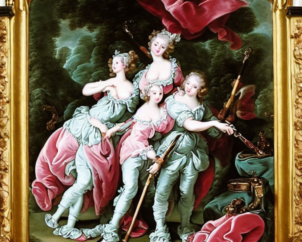 18th-Century Women in Oil Painting with Musical Instruments