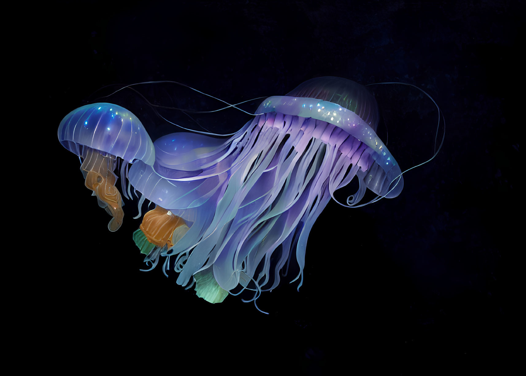 Bioluminescent jellyfish with glowing tentacles in virtual art
