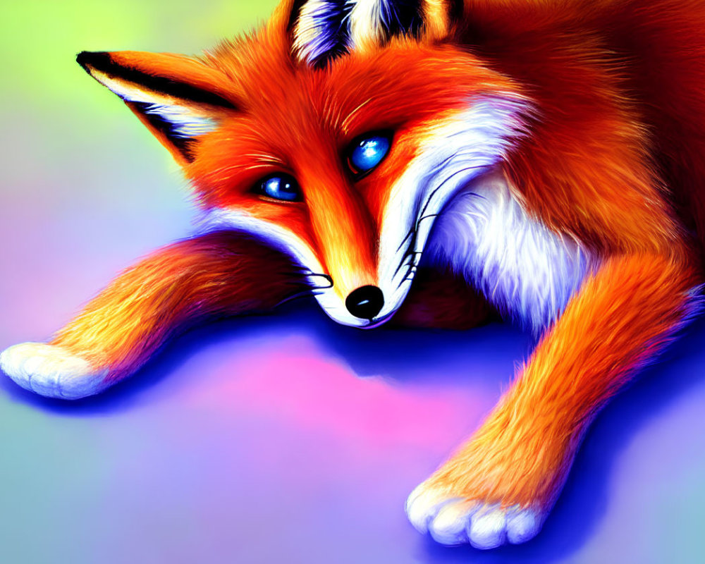 Vibrant illustration: Red fox with blue eyes and fluffy orange fur