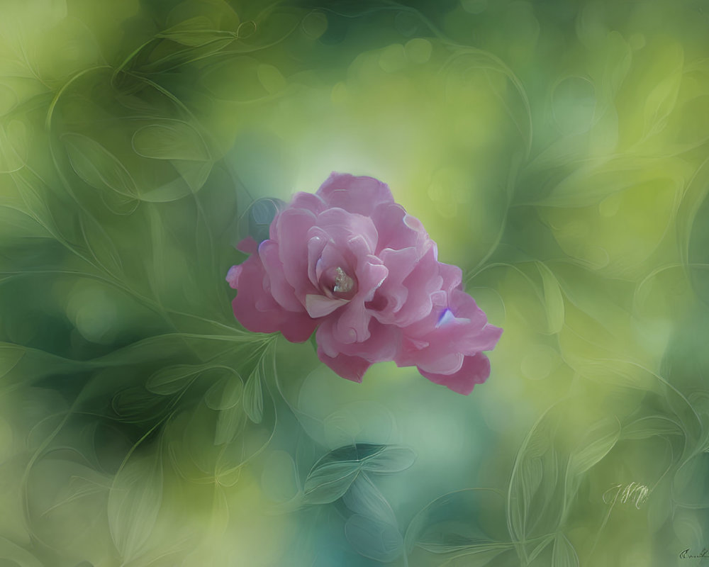 Delicate Pink Rose in Soft-Focus Green Bokeh Environment
