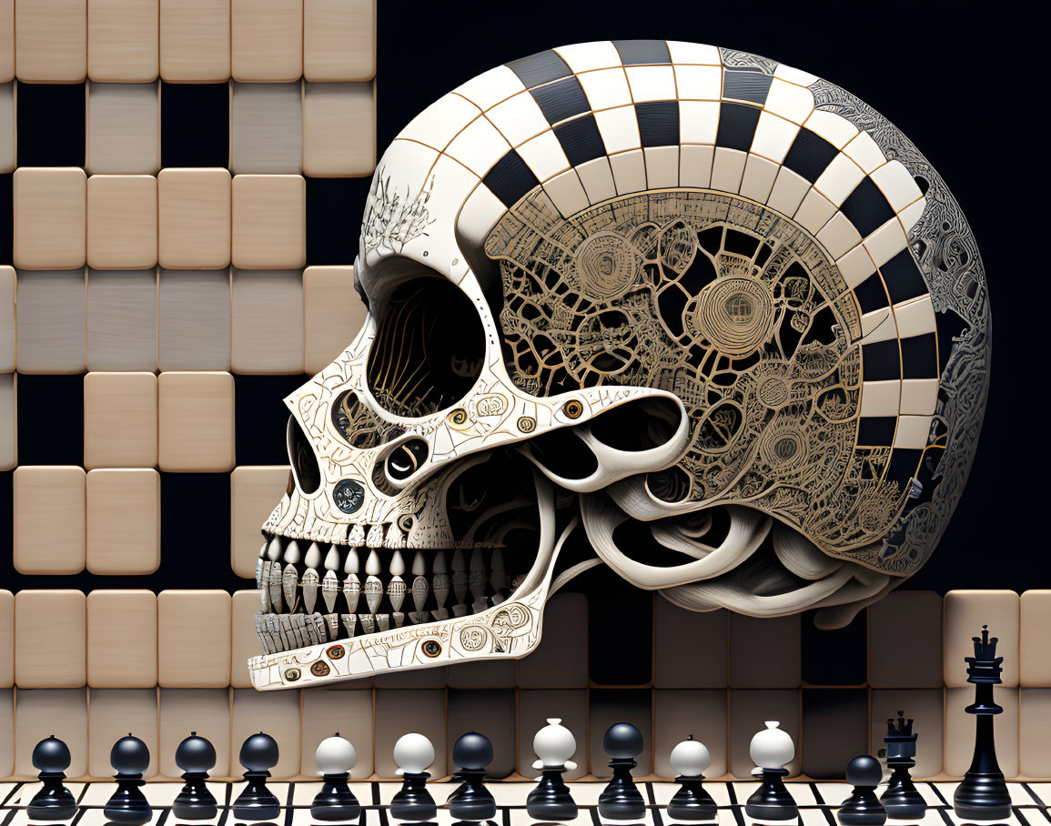 Chess boards skull art