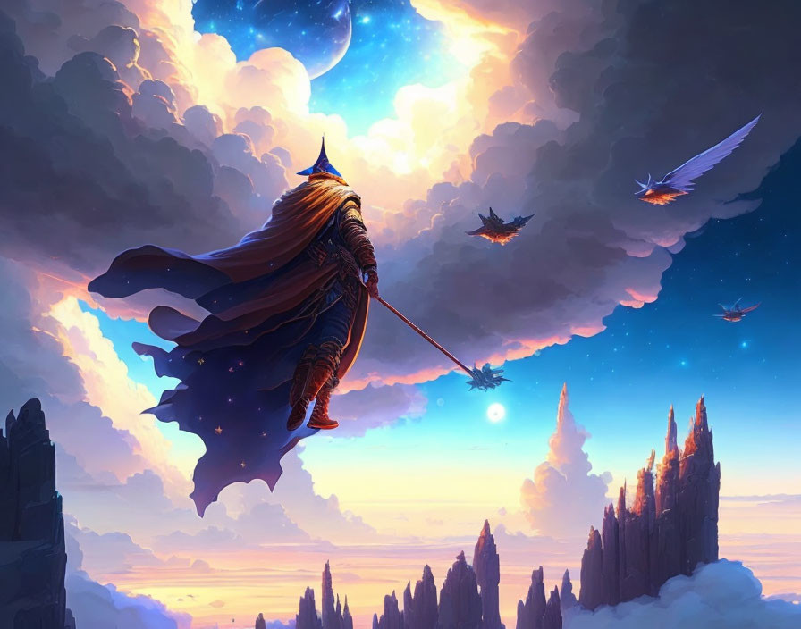 wizard flying in the sky