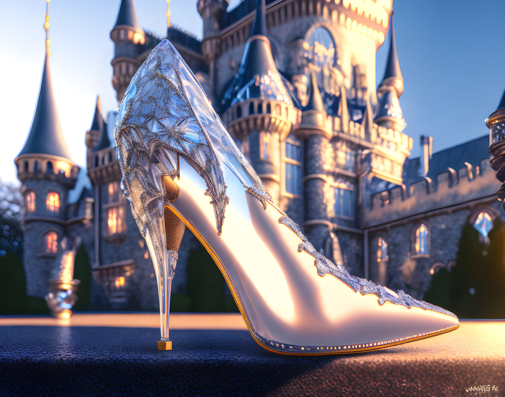 shiny clear intricate high heel shoe