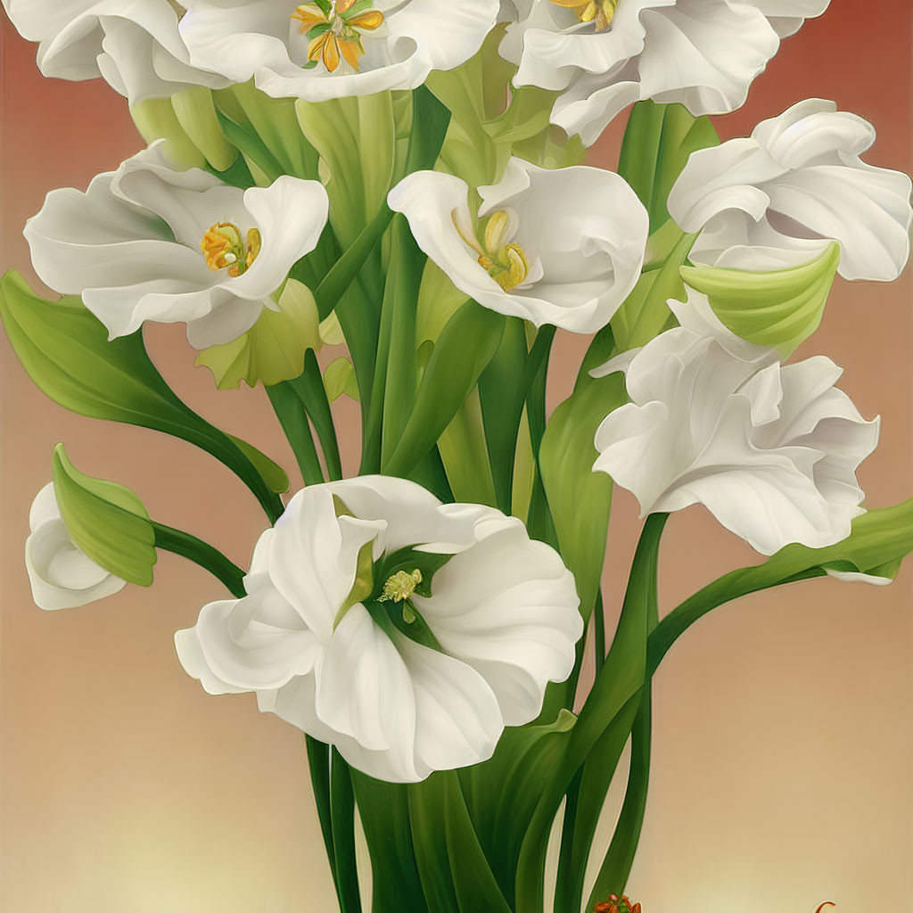 Detailed White Calla Lilies Illustration on Warm Background